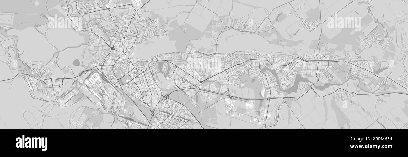 Carte de Kryvyi Rih ville, Ukraine. Affiche urbaine en noir et blanc. Image de la carte routière avec vue de la zone urbaine. Illustration de Vecteur