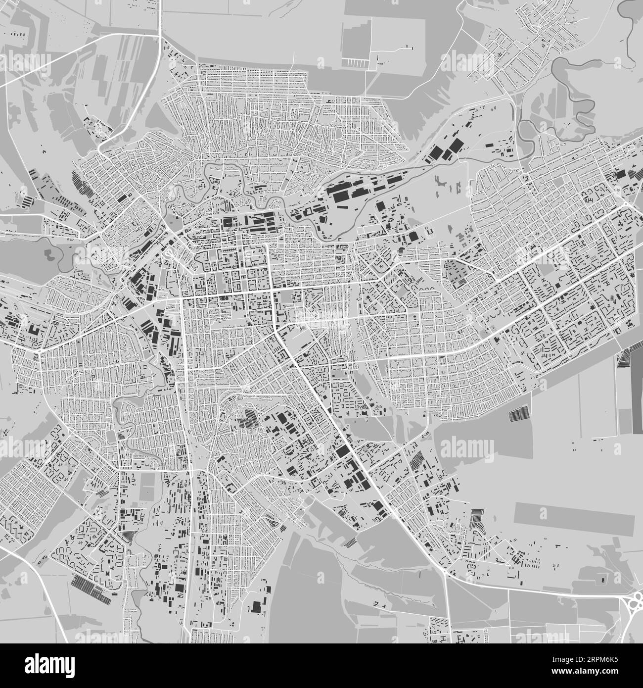 Carte de Luhansk ville, Ukraine. Affiche urbaine en noir et blanc. Image de la carte routière avec vue de la zone urbaine. Illustration de Vecteur