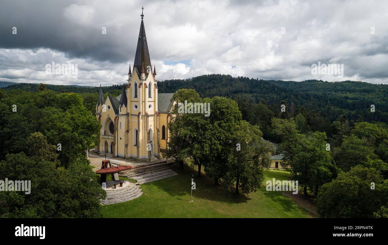 Vue aérienne de la Basilique de la Visitation de la Bienheureuse Vierge Marie à Levoca, Slovaquie Banque D'Images