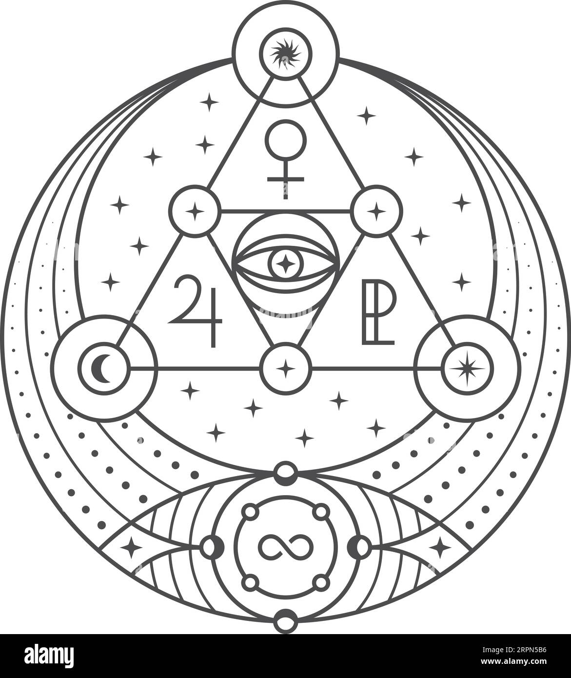Symbole mystique. Ancien signe rituel avec des icônes d'alchimie Illustration de Vecteur