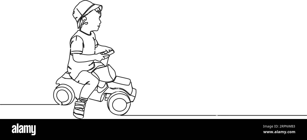 dessin continu à une seule ligne de tout-petit sur la voiture jouet, illustration vectorielle d'art de ligne Illustration de Vecteur