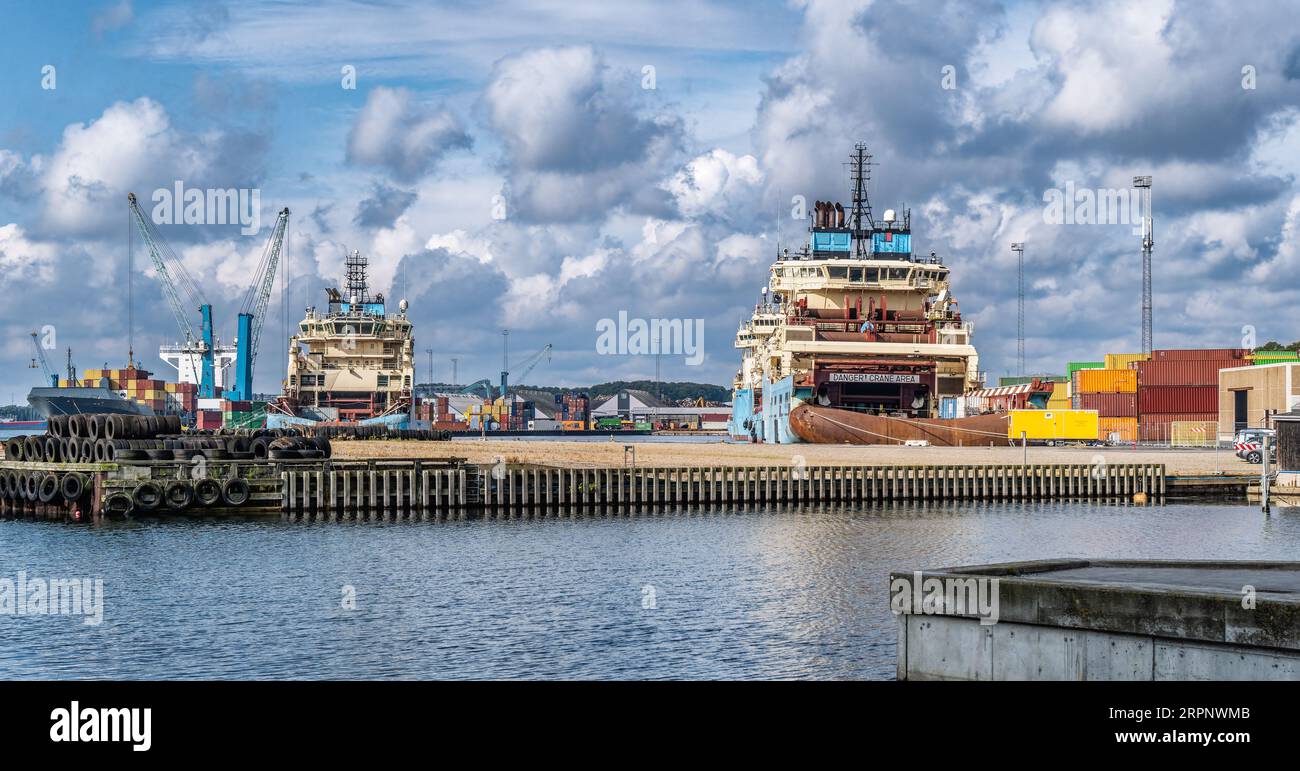 Port de Fredericia avec de vieux navires, Danemark Banque D'Images