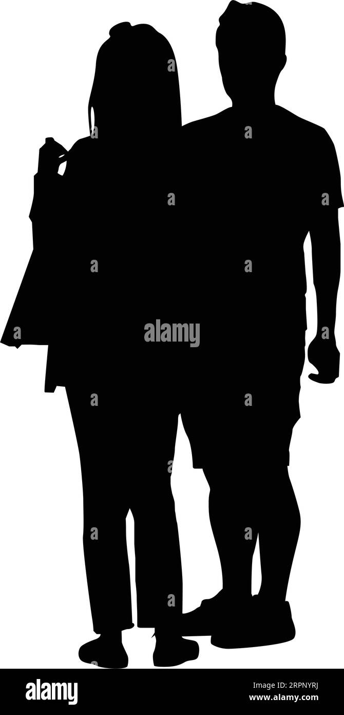 Un homme et une femme magasinant en tenue décontractée debout ensemble dans la silhouette. Illustration de Vecteur