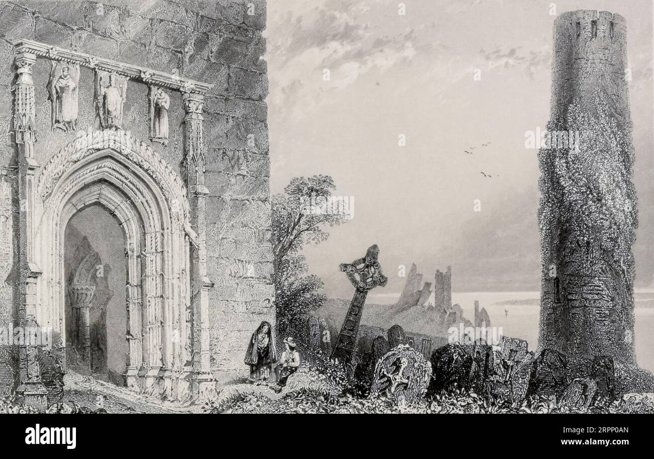 Porte d'entrée du Temple McDermot, Clonmacnoise, comté d'Offaly, Irlande le paysage et les antiquités de l'Irlande par Bartlett, W. H. (William Henry), 1809-1854, Illustrator.Volume 1. Éditeur Londres : G. Virtue 1842 William Henry Bartlett (26 mars 1809 – 13 septembre 1854) était un artiste britannique, surtout connu pour ses nombreux dessins rendus en gravures sur acier. Banque D'Images
