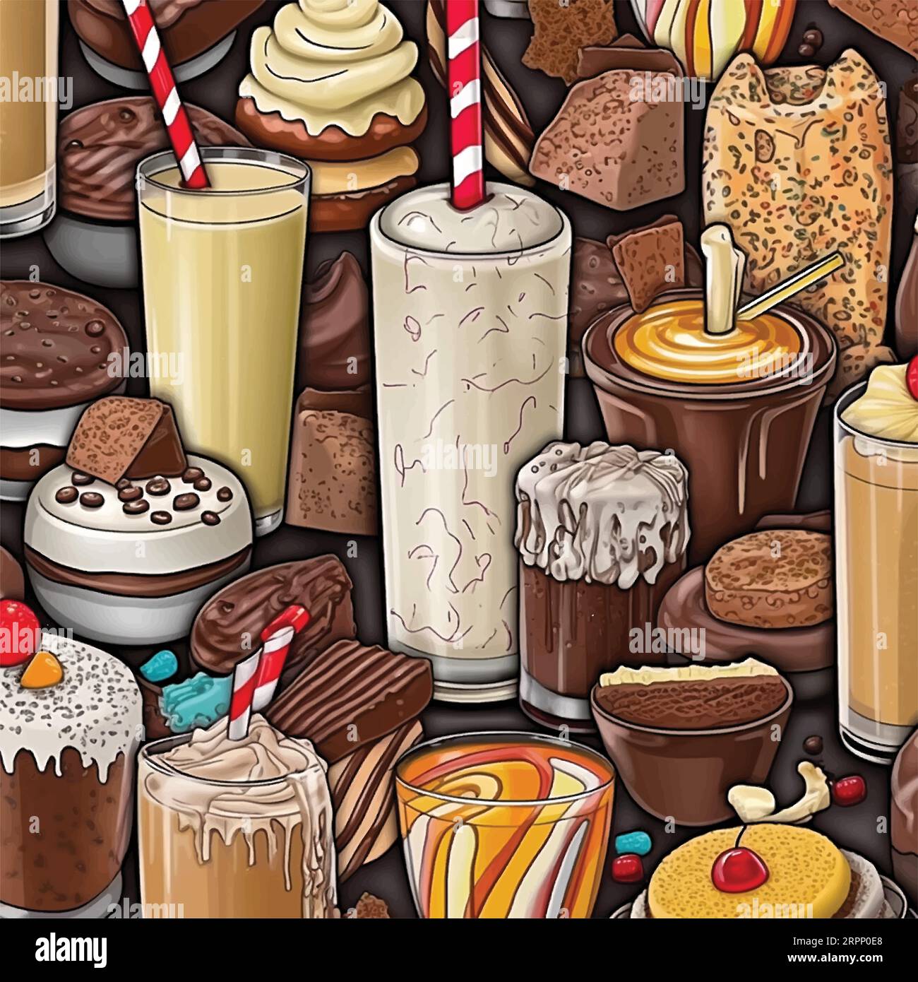 Une sélection de boissons sucrées et de friandises Illustration de Vecteur