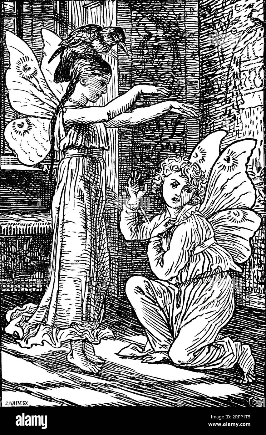 Two Christmas Angels illustré par Walter Crane pour le livre pour enfants 'The Tapestry Room' de Mme Molesworth, 1842-1921 Date de publication 1893 Éditeur New York, Macmillan Banque D'Images