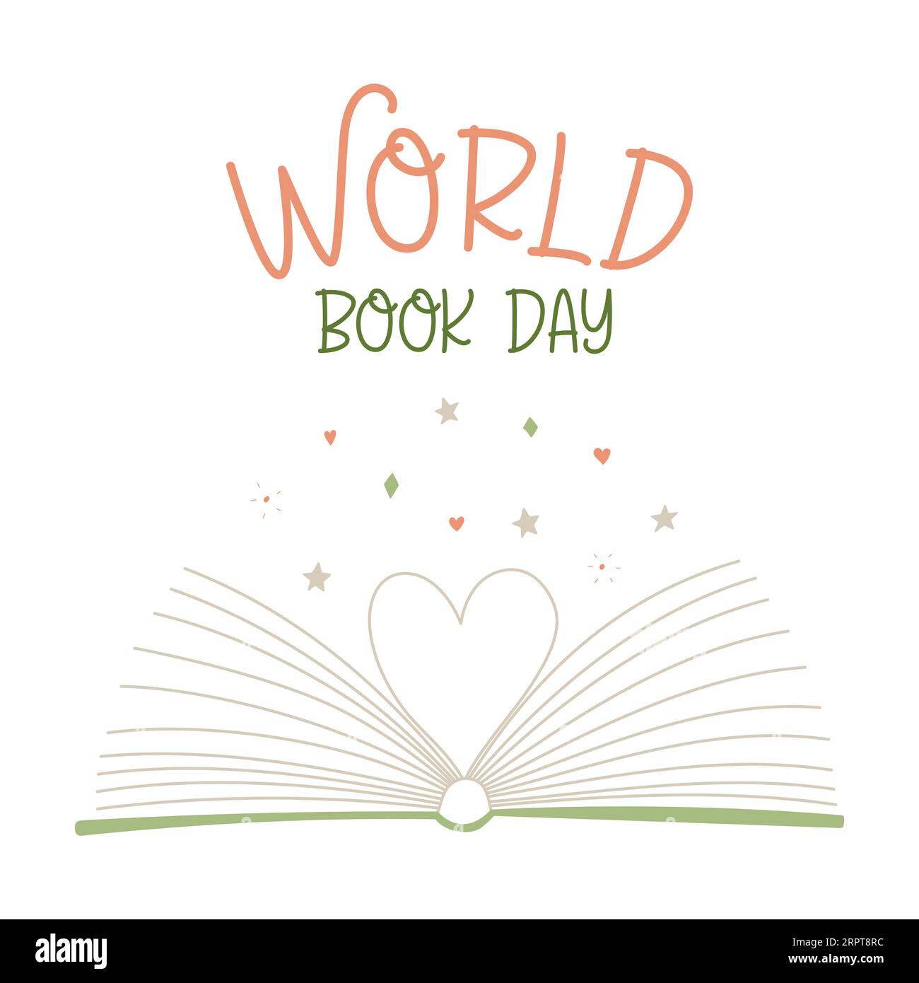 Carte de voeux pour la journée mondiale du livre. Livre ouvert avec des pages pliées en forme de coeur. Décoration pour la journée de l'alphabétisation. Isolat d'illustration vectorielle plate simple Illustration de Vecteur