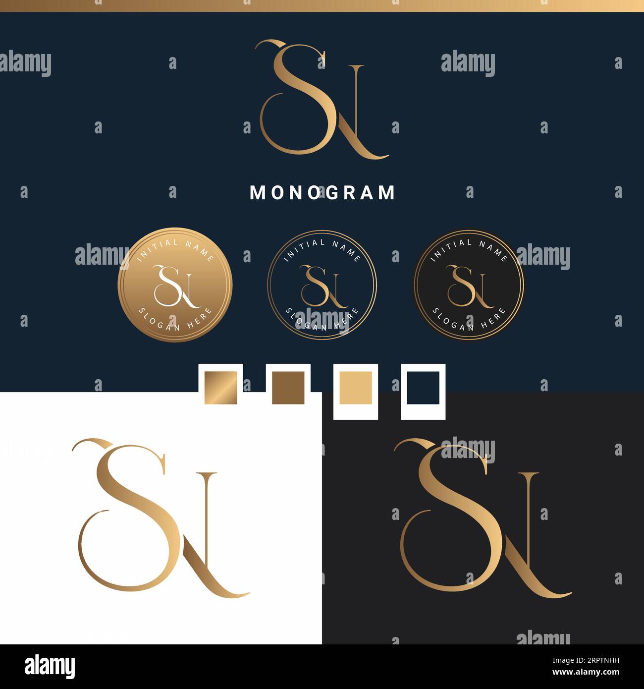 Logo de lettre textuelle initiale SN ou NS monogramme de luxe Illustration de Vecteur
