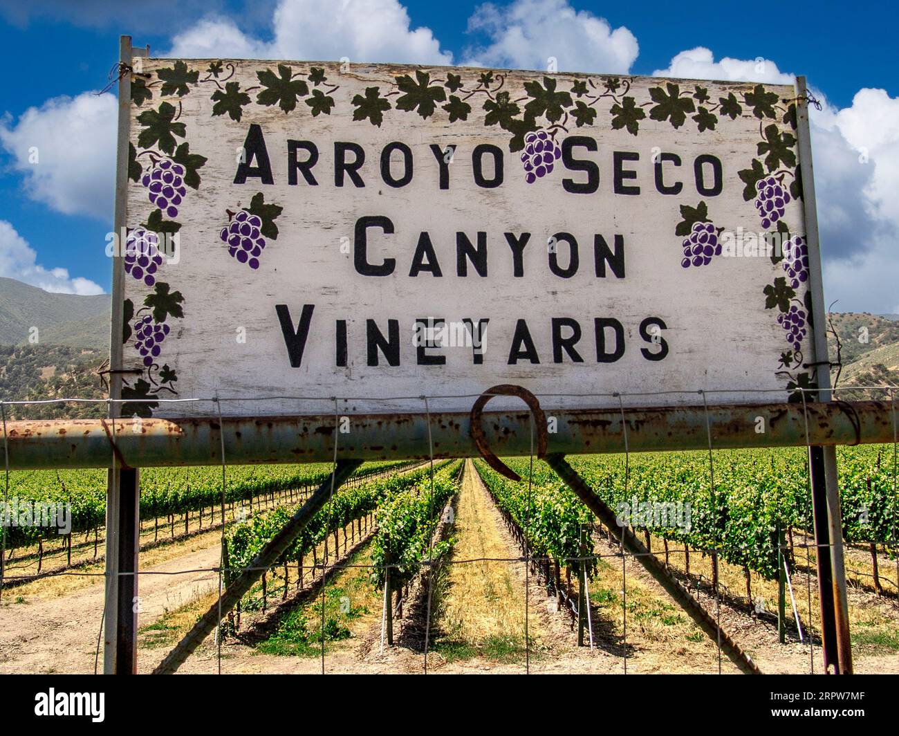 Arroyo Seco Canyon Vineyards panneau rustique et vignobles, comté de Monterey, Californie. USA Amérique Banque D'Images