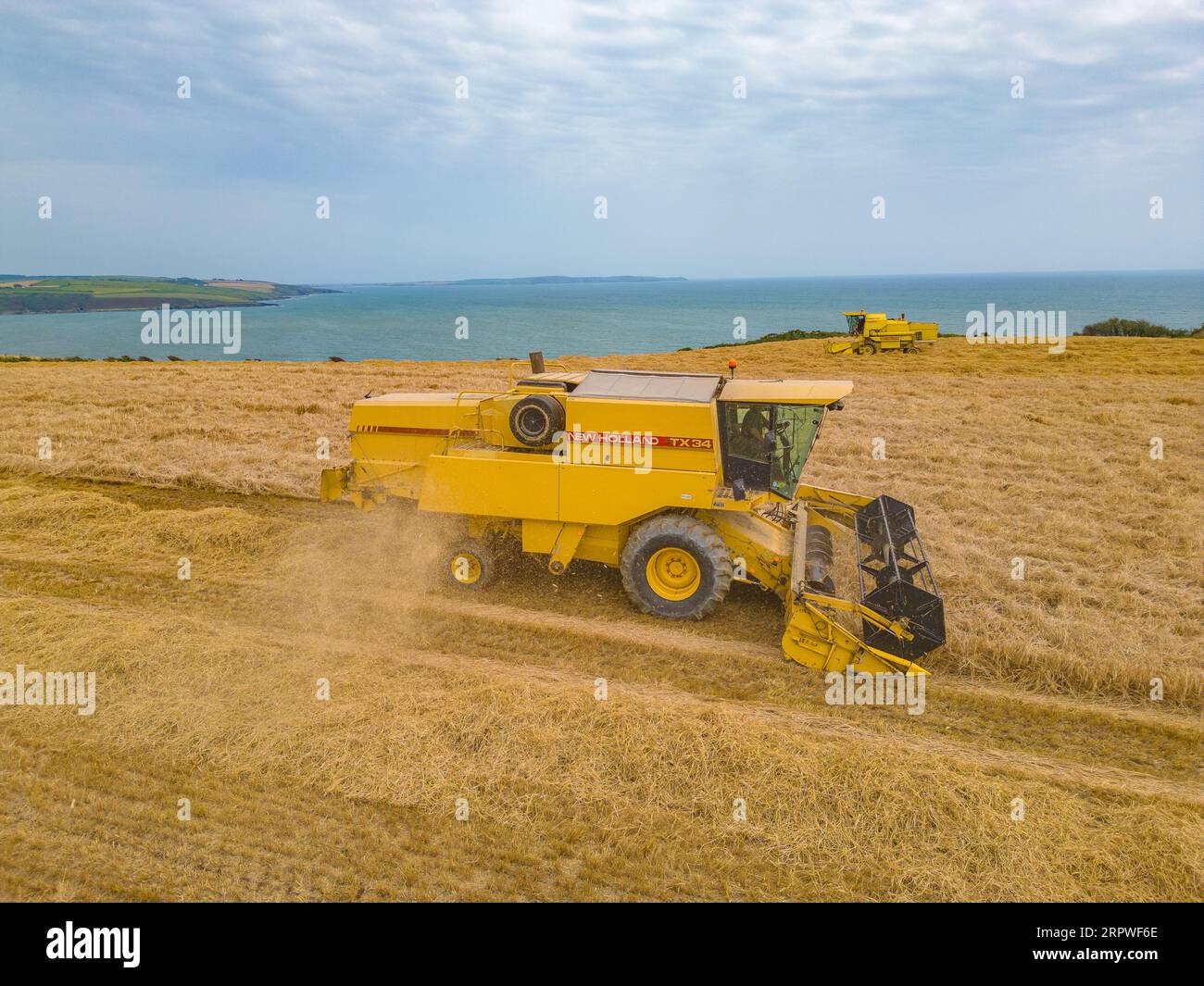 Récolte de l'orge pour l'alimentation du bétail d'hiver près de Courtmacsherry, Co. Cork, 2023 septembre Banque D'Images