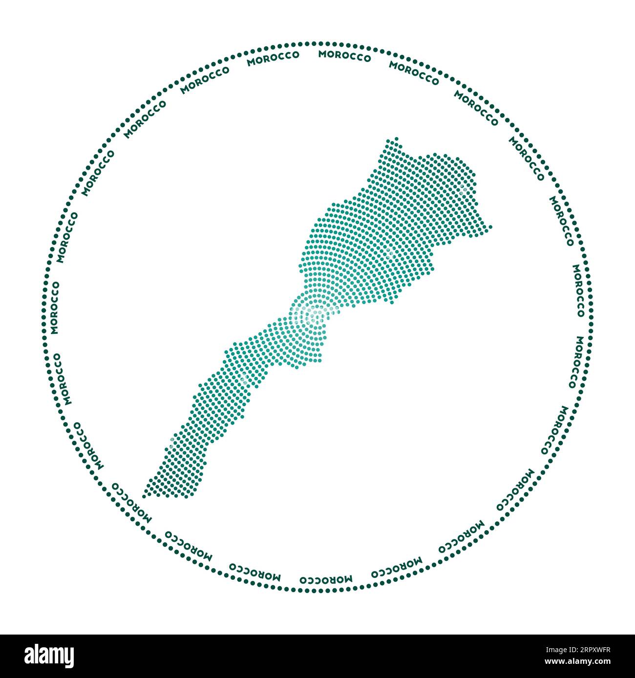 Logo rond Maroc. Forme de style numérique du Maroc en cercle pointillé avec le nom du pays. Icône Tech du pays avec des points dégradés. Illustration de Vecteur