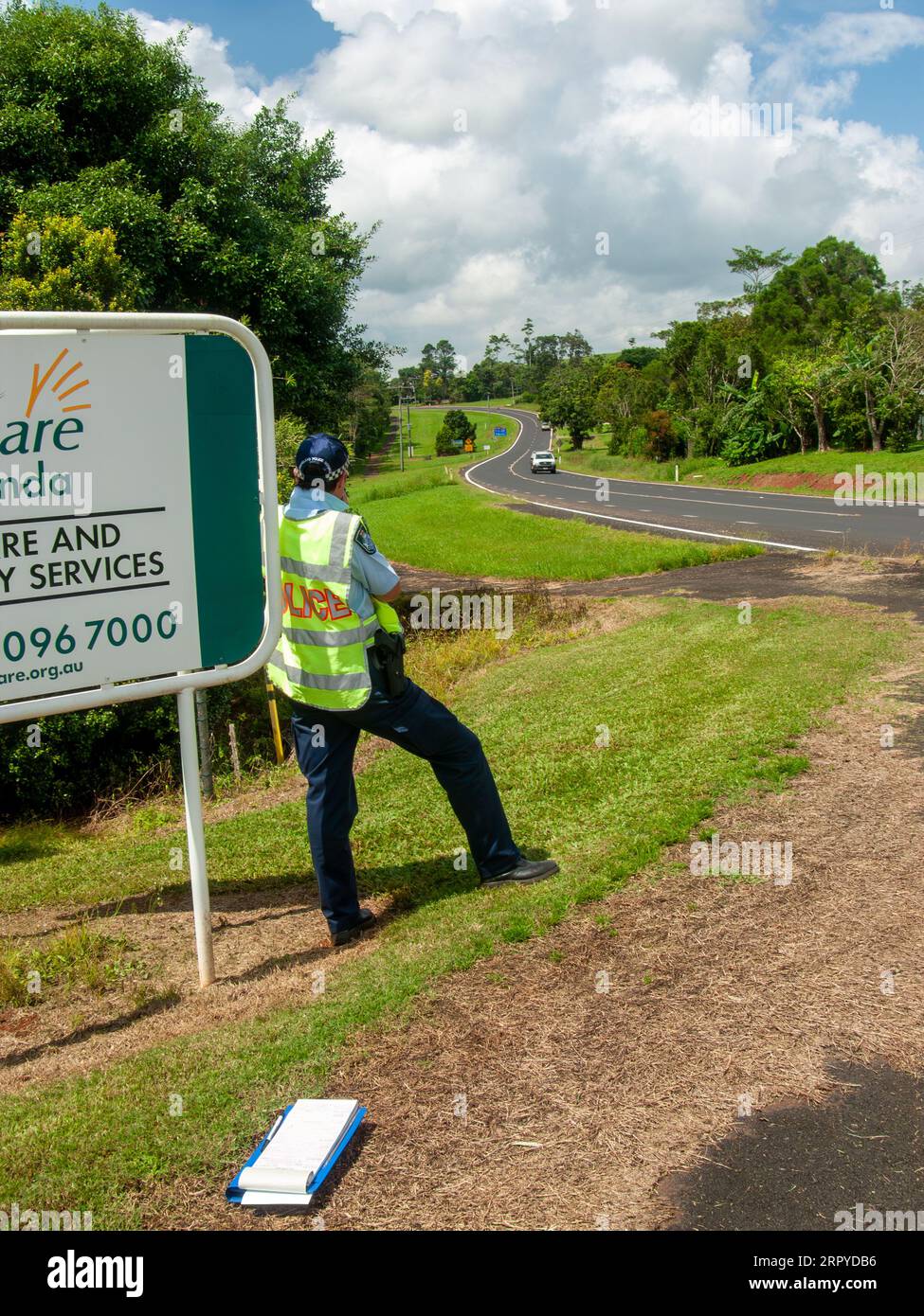 Piège radar de police, portable, Malanda, Australie. Banque D'Images