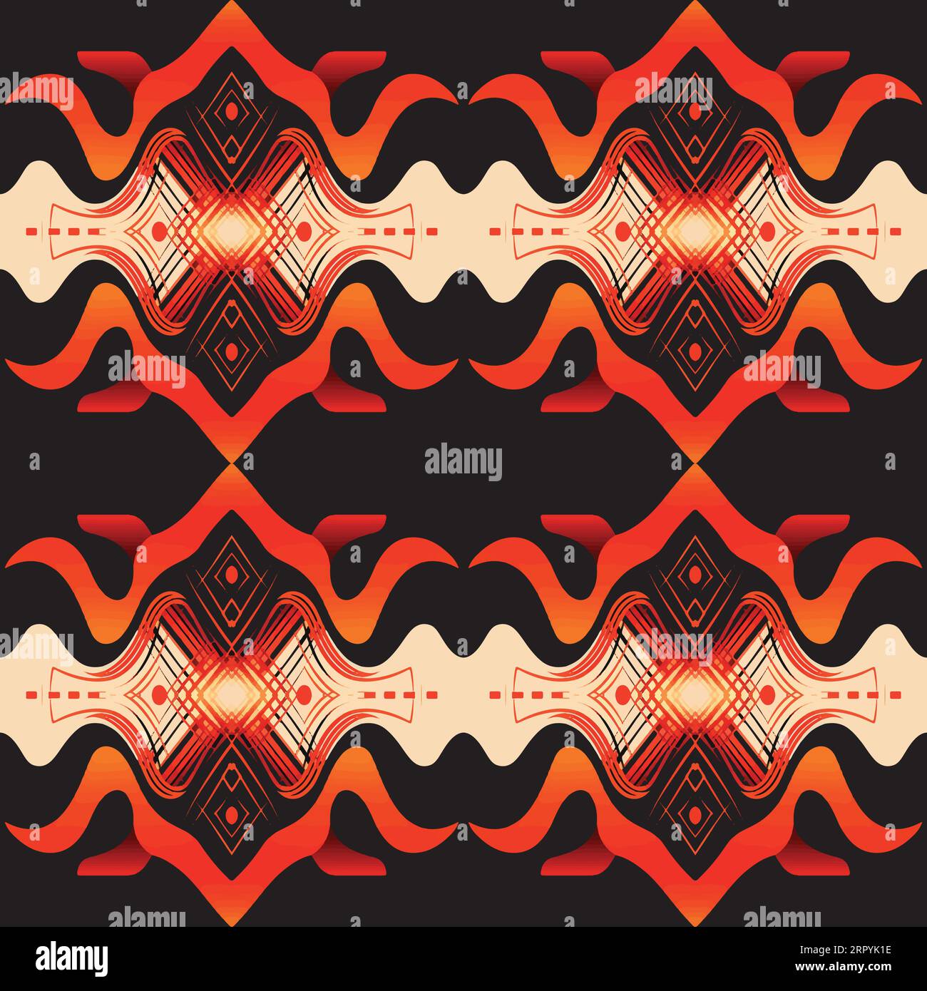 Motif inspiré du sud-ouest des États-Unis, lignes courbes, flèches et motifs de diamant Illustration de Vecteur