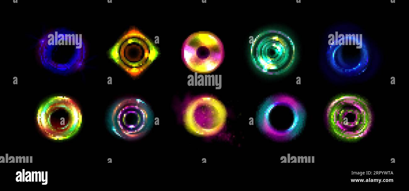Halo optique néon avec effet vecteur lueur. Cadre abstrait lueur d'énergie de cercle avec brillance 3D. Portail numérique fantaisie forme tourbillon illu Illustration de Vecteur
