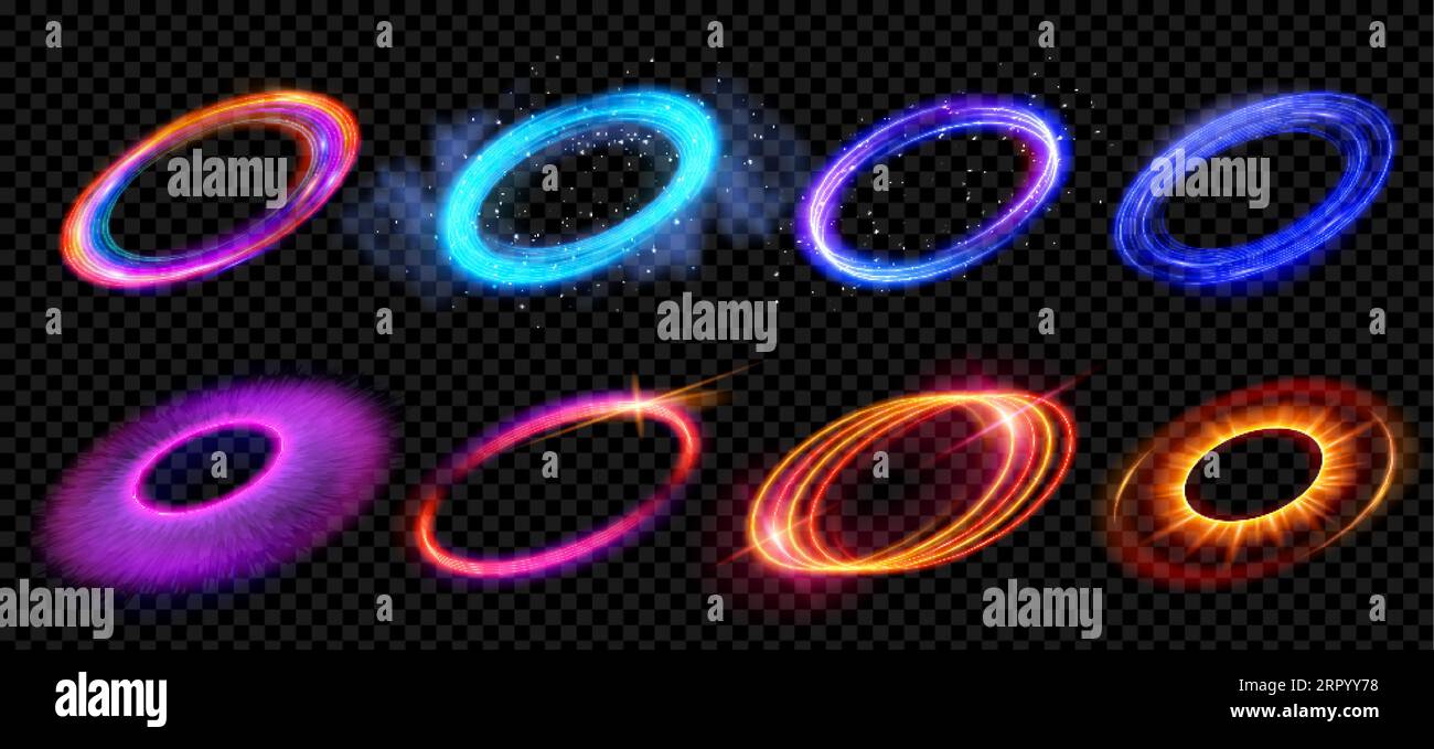 Effet de FLARE vectoriel de lumière halo anneau de néon abstrait isolé sur fond transparent. Illustration de bordure ronde rose étincelante. Belle brillance violette r Illustration de Vecteur