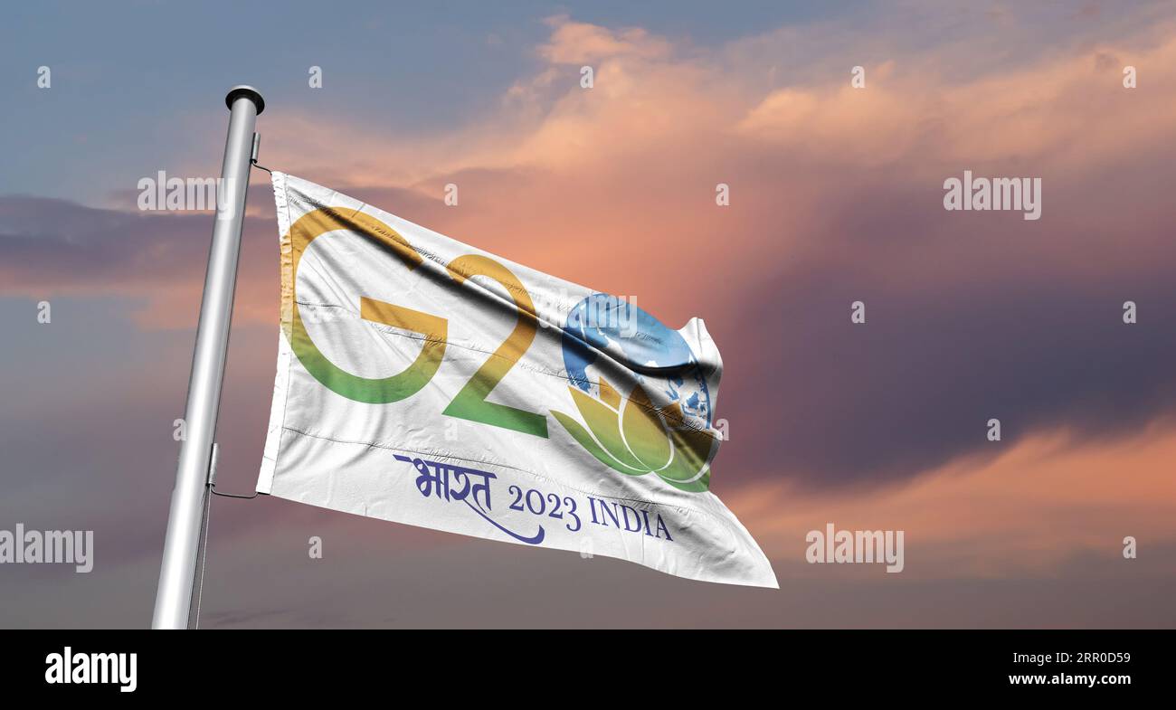 Drapeau g20 inde logo officiel du G20 indien, sommet du G20 Inde, G20 2023 Banque D'Images