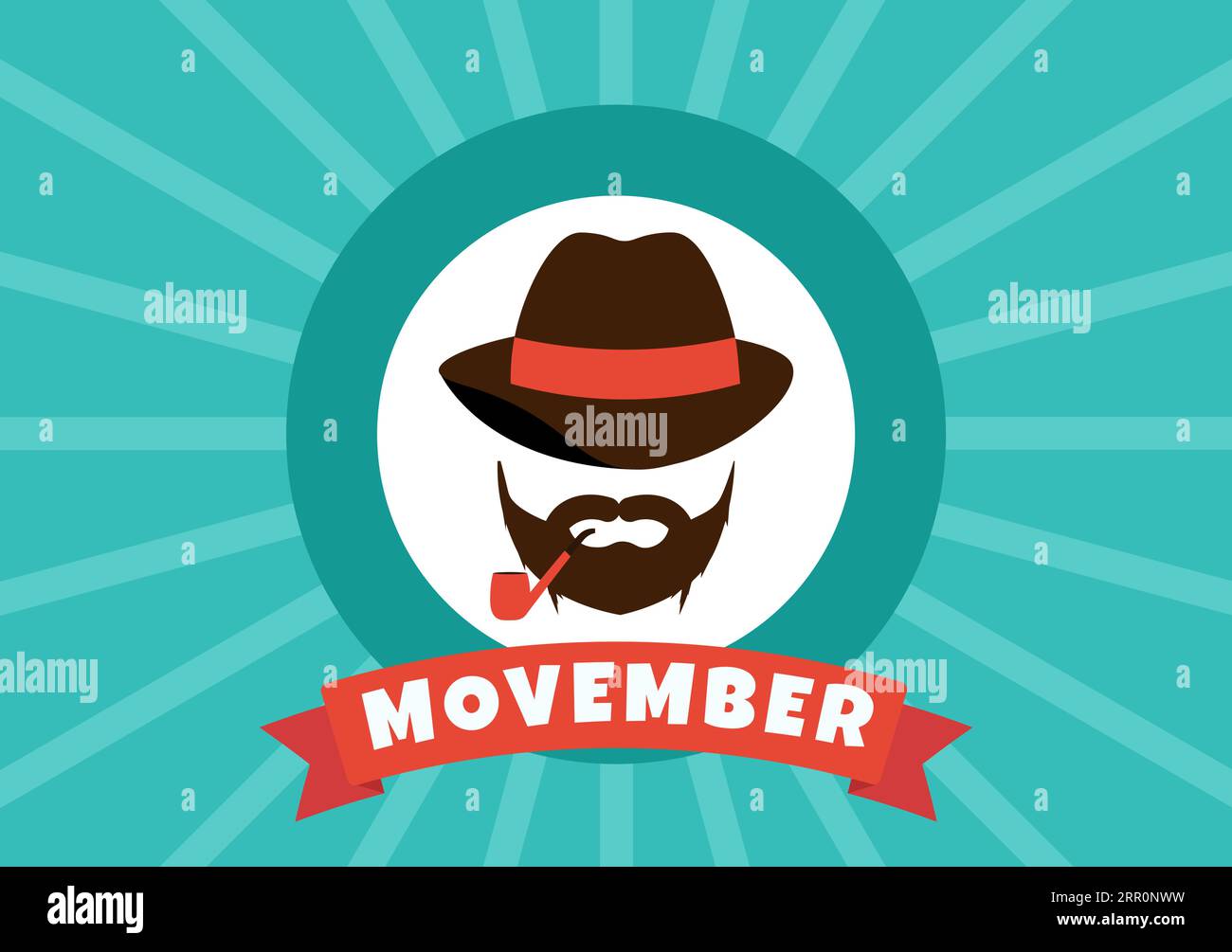 Movember Time Vector Illustration avec moustache et ruban pour le mois de sensibilisation à la santé des hommes dans les modèles de fond dessinés à la main de dessin animé plat Illustration de Vecteur