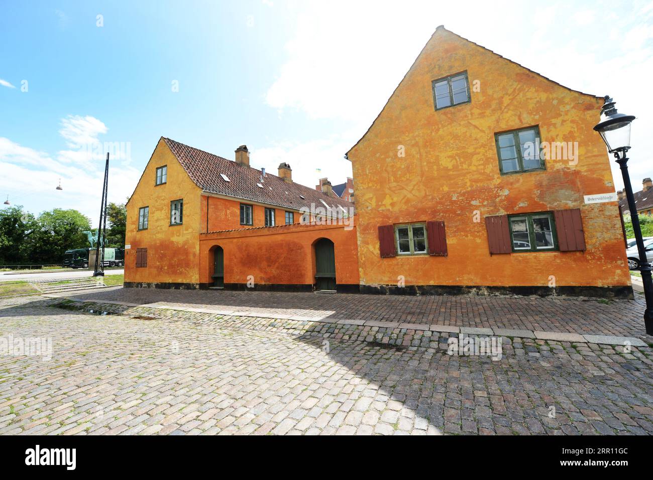 Le quartier coloré de Nyboder à Copenhague, Danemark. Banque D'Images