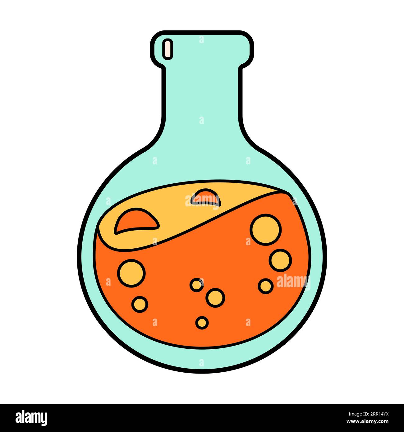 Icône de flacon chimique de l'école de sciences. Tube à essai de dessin animé de laboratoire d'enseignement de la chimie et de la biologie. Équipement de laboratoire lumineux et audacieux. Illustration vectorielle Illustration de Vecteur