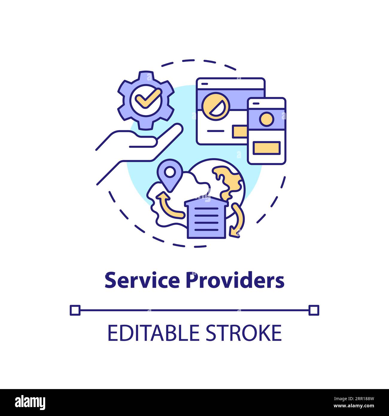 Concept d'icône linéaire fine 2D personnalisable pour les fournisseurs de services Illustration de Vecteur