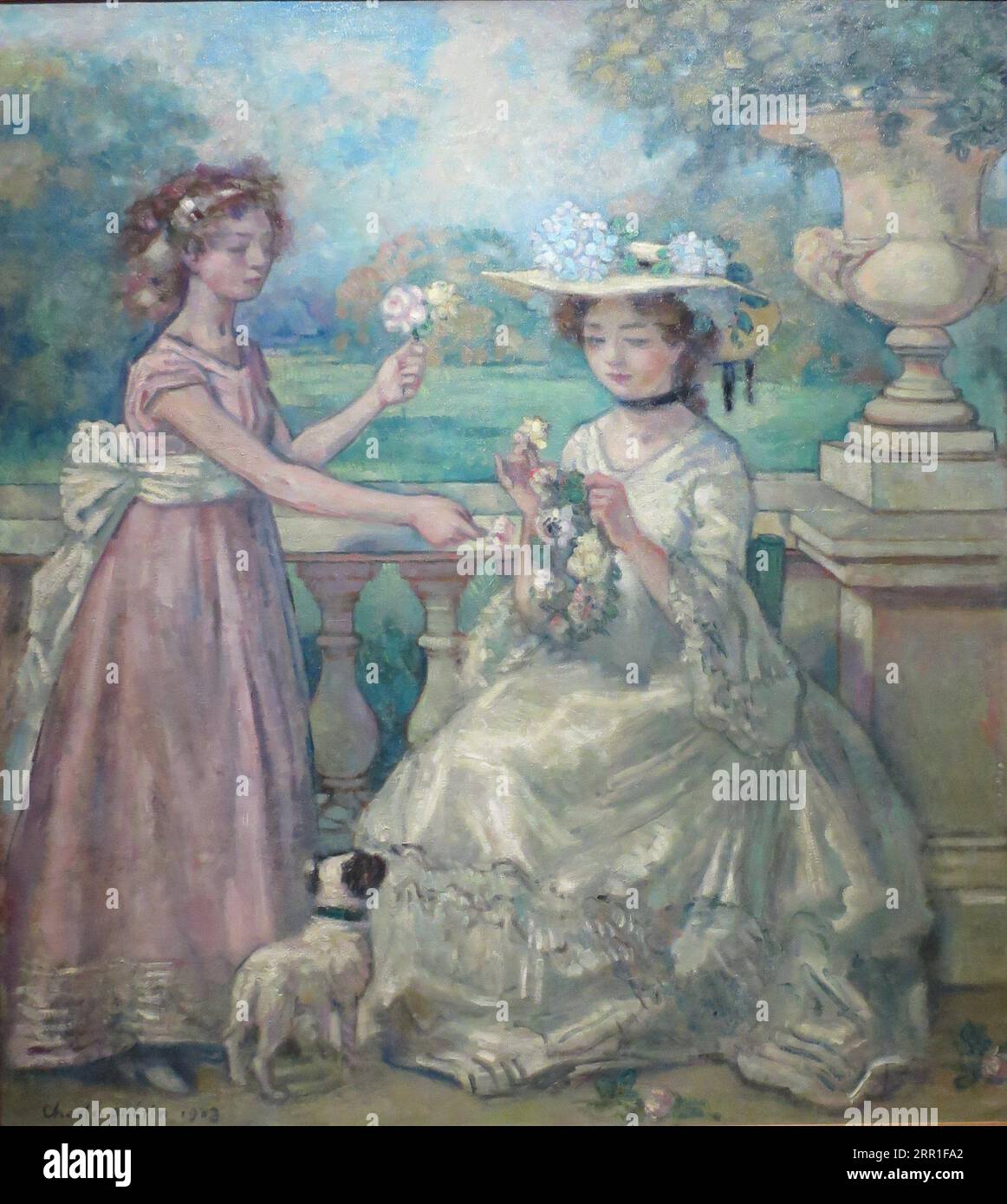 Deux filles sur une terrasse 1903 de Charles-François-Prosper Guérin Banque D'Images