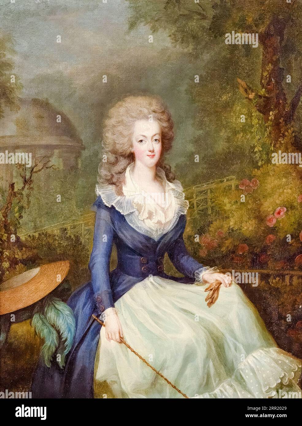 Marie-Antoinette, Reine de France (1755-1793) devant le Temple de l'Amour au Château de Versailles, portrait à l'huile sur toile de Jean-Baptiste André Gautier-Dagoty, 1780 Banque D'Images