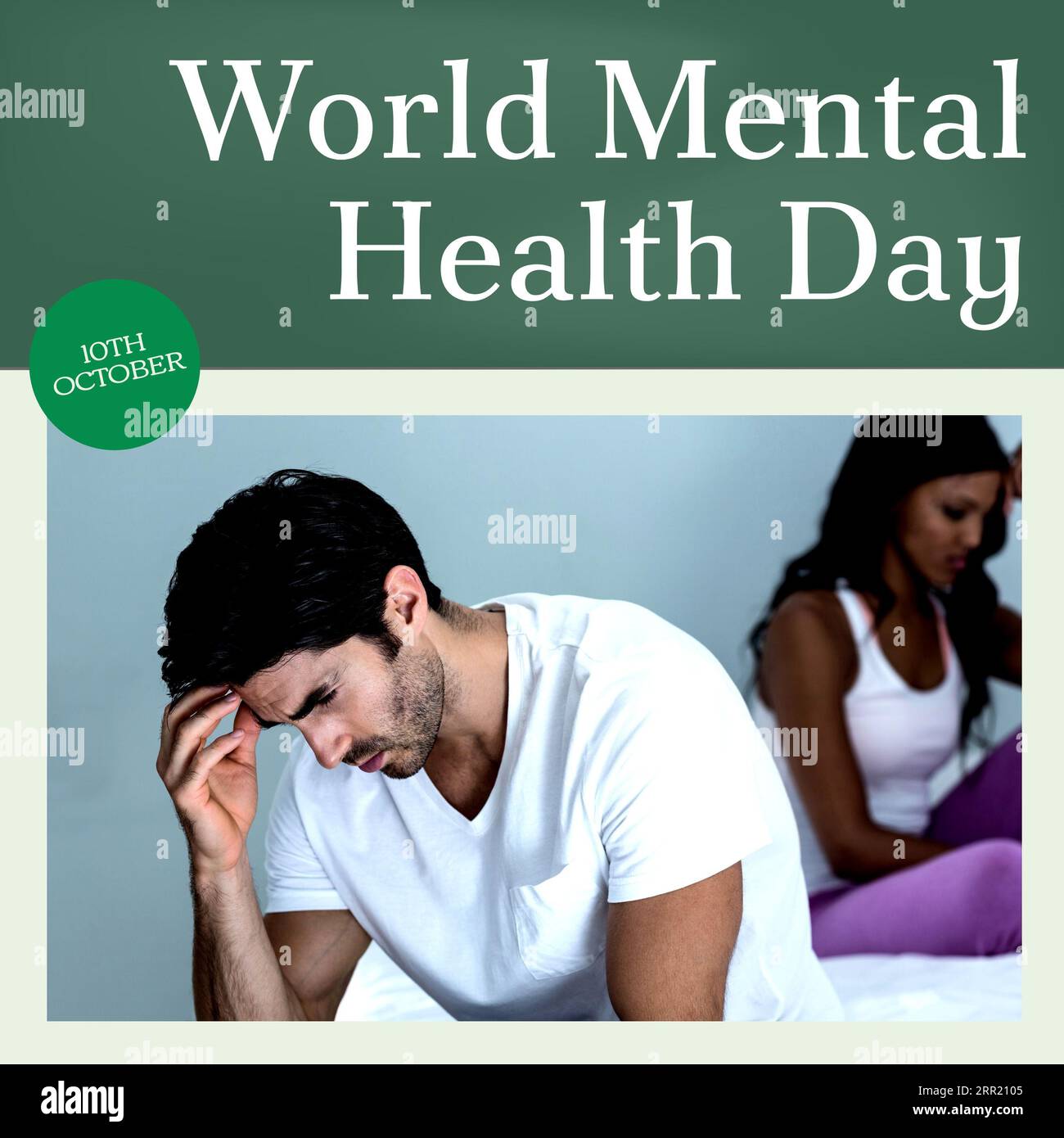 Composite du texte de la journée mondiale de la santé mentale sur un homme caucasien triste Banque D'Images