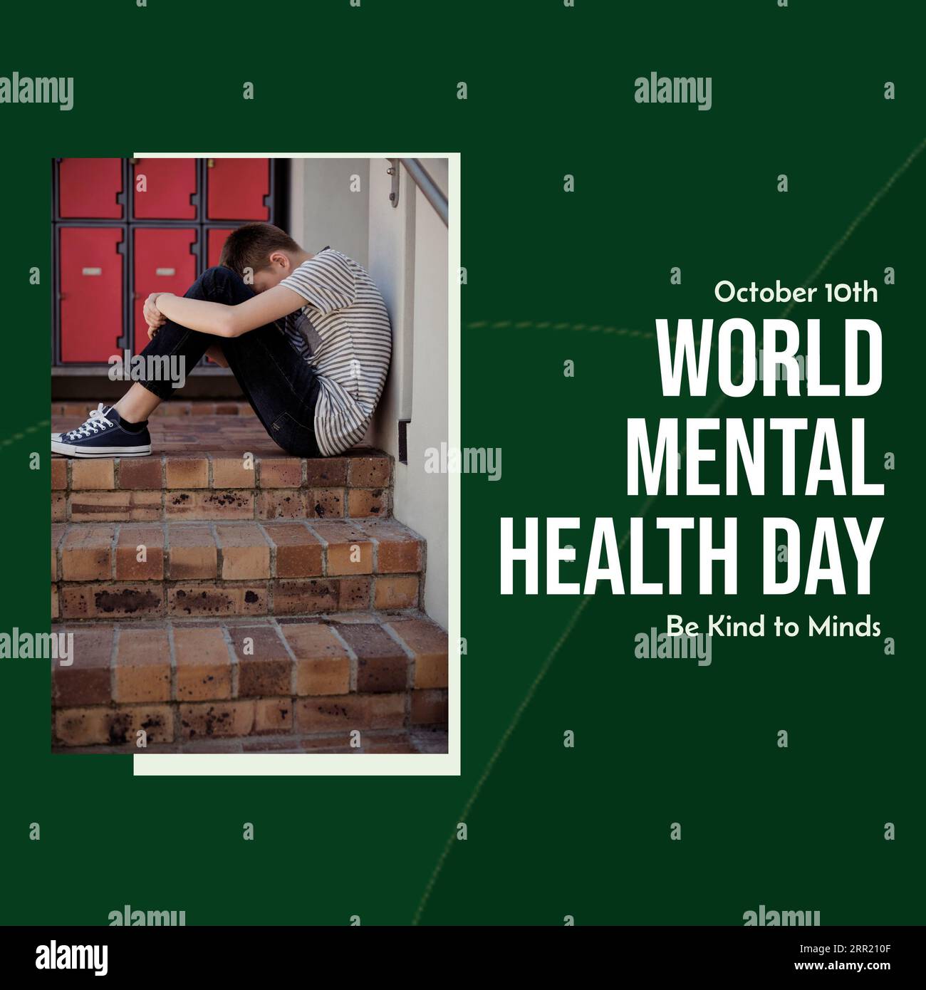 Composite du texte de la Journée mondiale de la santé mentale sur un triste garçon caucasien Banque D'Images