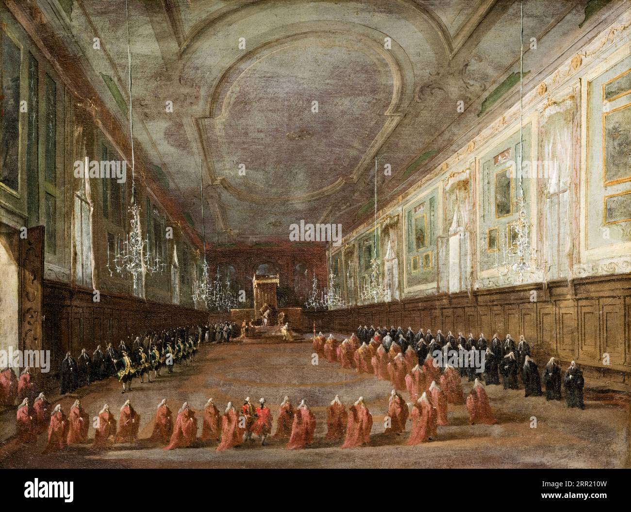 Pape Pie VI descendant du trône pour prendre congé du Doge dans la salle du SS Giovanni e Paolo, 1782, peinture à l'huile sur toile de Francesco Guardi, vers 1783 Banque D'Images