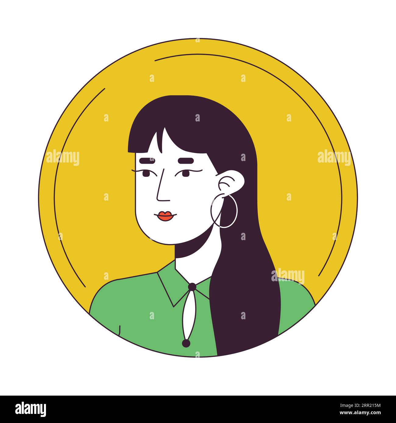 Brunette asiatique femme plat couleur icône d'avatar de dessin animé Illustration de Vecteur