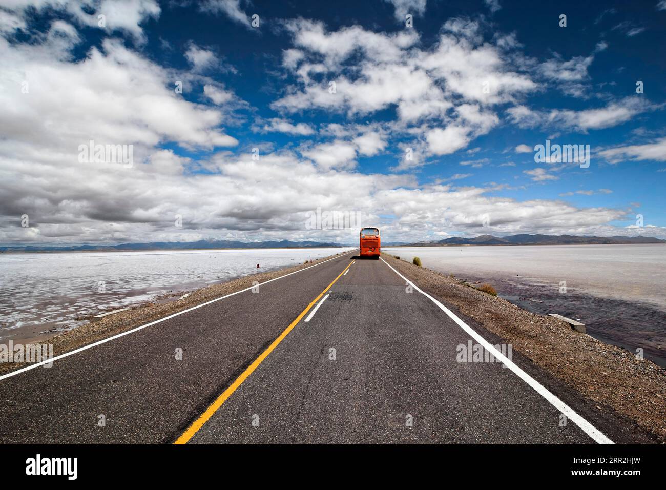 Route, Lac Salé, Salinas grandes, Argentine, Amérique du Sud Banque D'Images