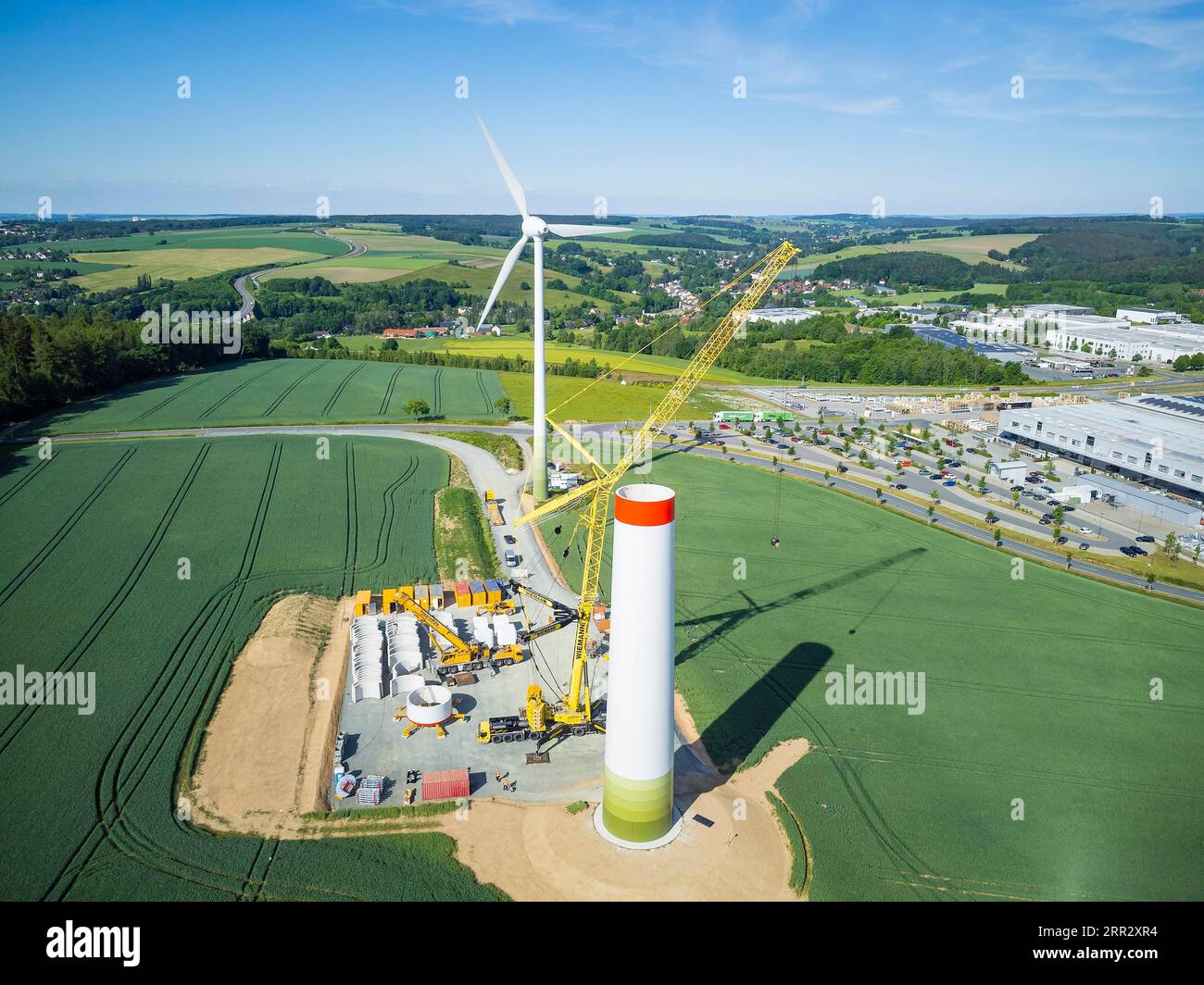 Montage d'une éolienne en Saxe Banque D'Images