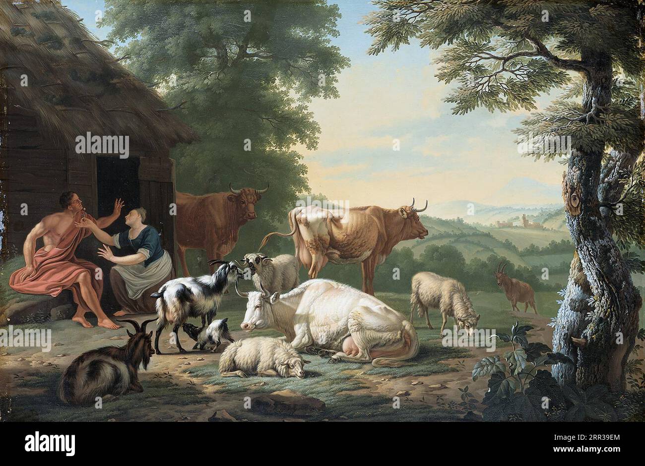 Paysage arcadien avec bergers et animaux entre 1700 et 1763 par Jan van Gool Banque D'Images