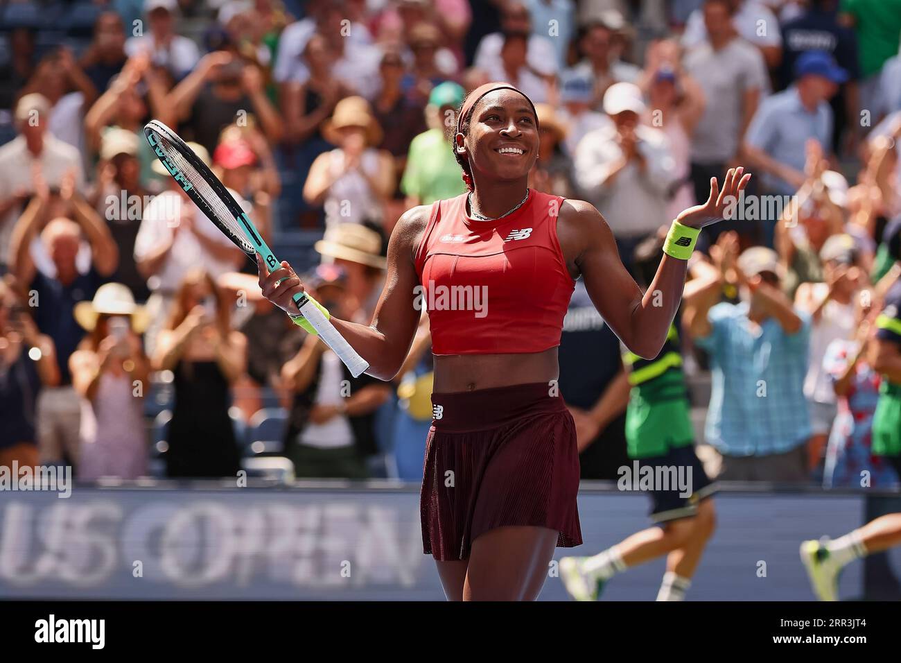 New York, New York, États-Unis. 5 septembre 2023. Coco Gauff (USA) célèbre la victoire lors de l'US Open 2023 - Championnats de tennis (crédit image : © Mathias Schulz/ZUMA Press Wire) USAGE ÉDITORIAL SEULEMENT! Non destiné à UN USAGE commercial ! Banque D'Images