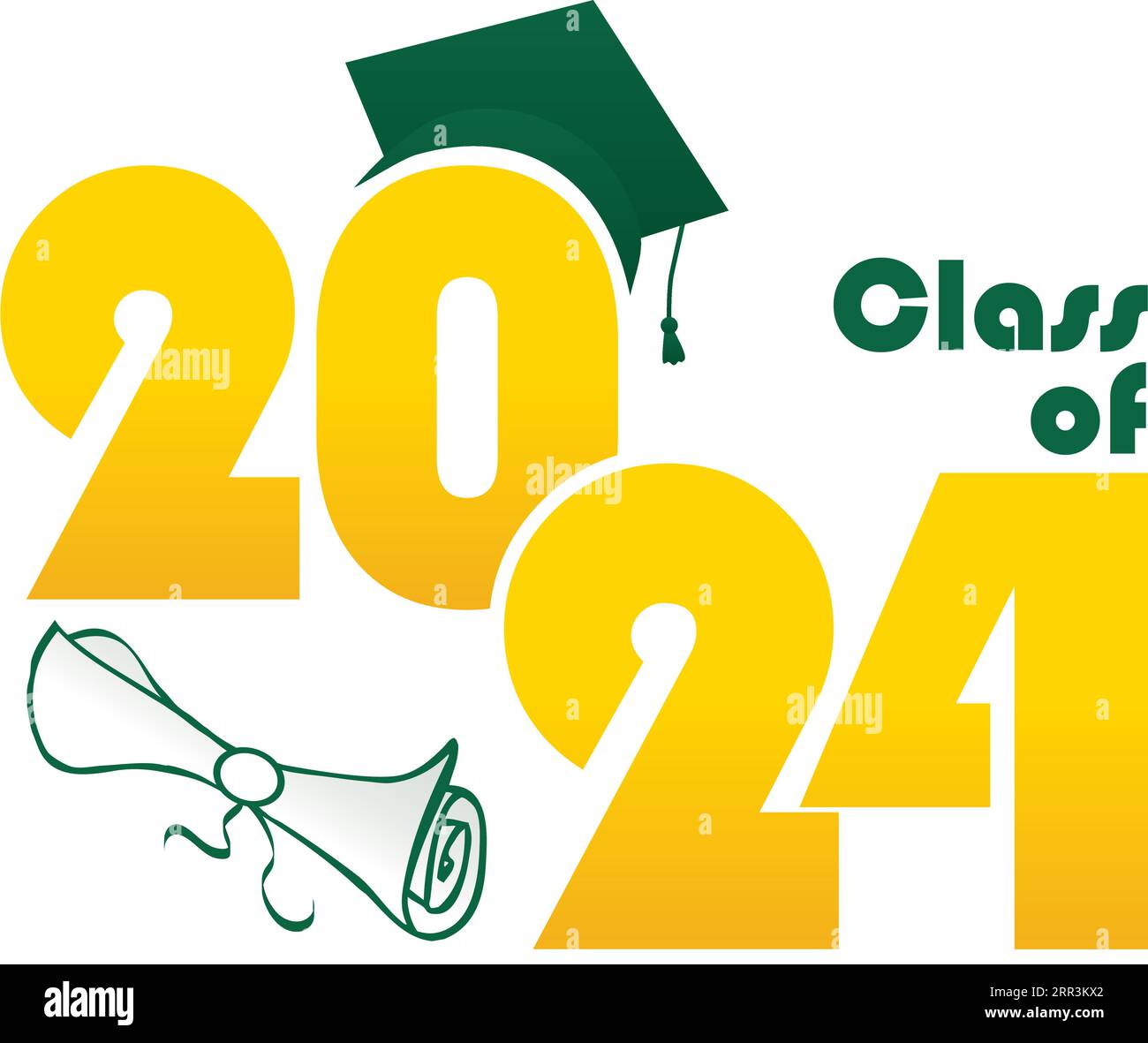 Gold Class de 2024 avec diplôme et chapeau empilés Illustration de Vecteur