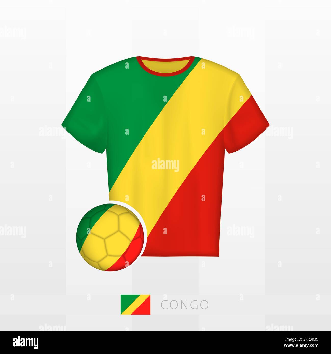 Uniforme de football de l'équipe nationale du Congo avec ballon de football avec drapeau du Congo. Maillot de football et ballon de soccerball avec drapeau. Modèle vectoriel. Illustration de Vecteur
