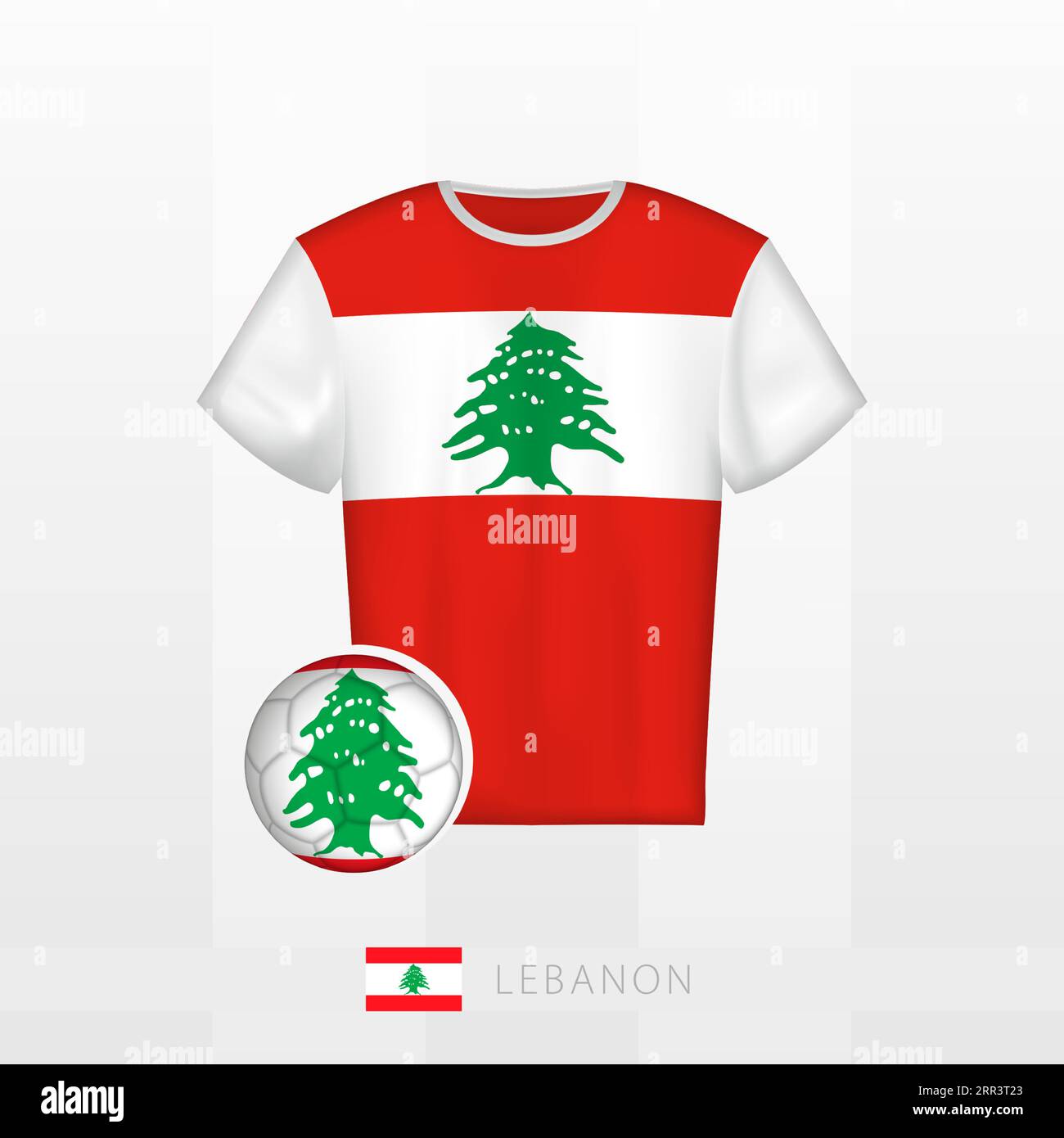 Uniforme de football de l'équipe nationale du Liban avec ballon de football avec drapeau du Liban. Maillot de football et ballon de soccerball avec drapeau. Modèle vectoriel. Illustration de Vecteur