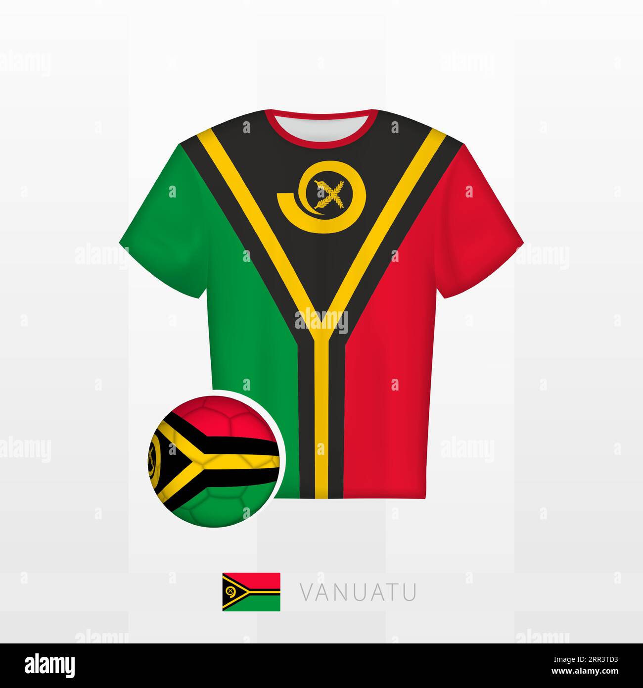 Uniforme de football de l'équipe nationale de Vanuatu avec ballon de football avec drapeau de Vanuatu. Maillot de football et ballon de soccerball avec drapeau. Modèle vectoriel. Illustration de Vecteur