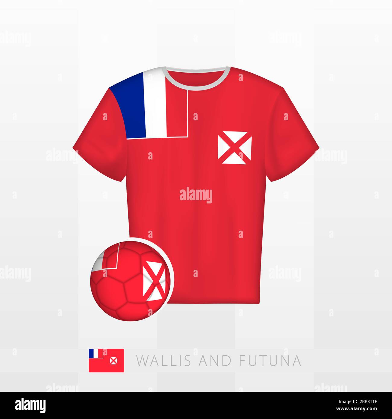 Uniforme de football de l'équipe nationale de Wallis et Futuna avec ballon de football avec drapeau de Wallis et Futuna. Maillot de football et ballon de soccerball avec drapeau. Vect Illustration de Vecteur