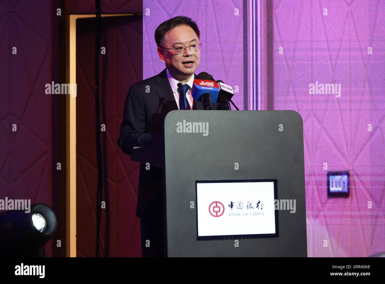 Riyad, Arabie saoudite. 5 septembre 2023. L’ambassadeur de Chine en Arabie saoudite Chen Weiqing s’adresse à la cérémonie d’inauguration de la succursale de Riyad de la Banque de Chine (BOC) à Riyad, en Arabie saoudite, le 5 septembre 2023. La BOC a ouvert mardi sa succursale dans la capitale saoudienne Riyad pour étendre son réseau de services financiers dans le pays arabe. Crédit : Wang Haizhou/Xinhua/Alamy Live News Banque D'Images