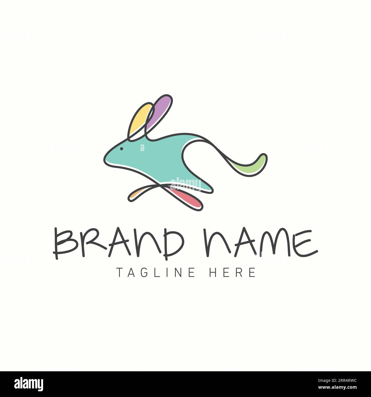 Logo d'icône d'art Lline de style de contour de lapin coloré. Illustration vectorielle Illustration de Vecteur