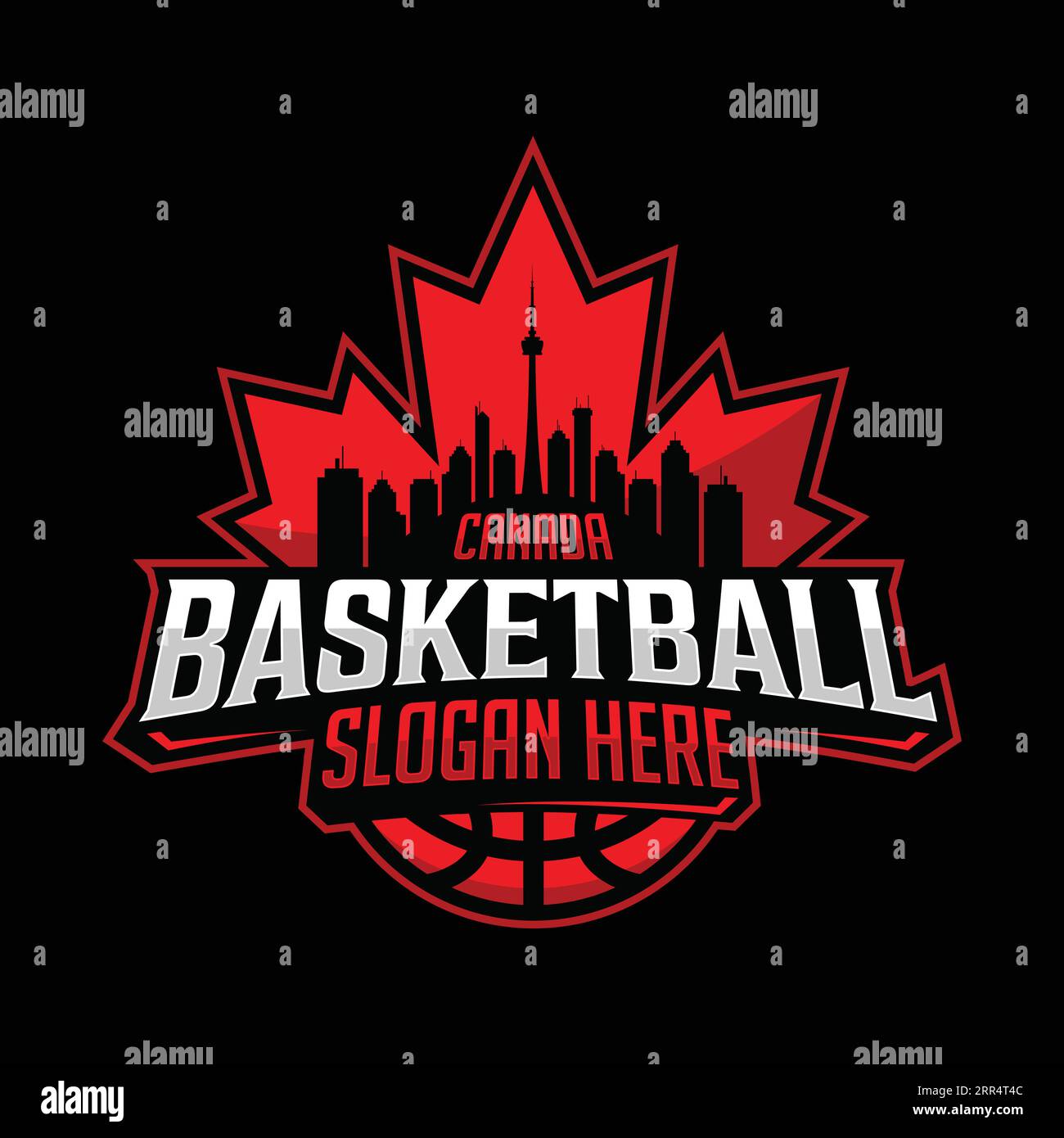Emblème de l'équipe de Canada Basketball dans un style moderne avec fond noir. Illustration vectorielle Illustration de Vecteur