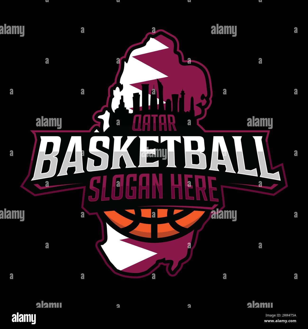 Logo de l'équipe Qatar Basketball emblème dans un style moderne avec fond noir. Illustration vectorielle Illustration de Vecteur