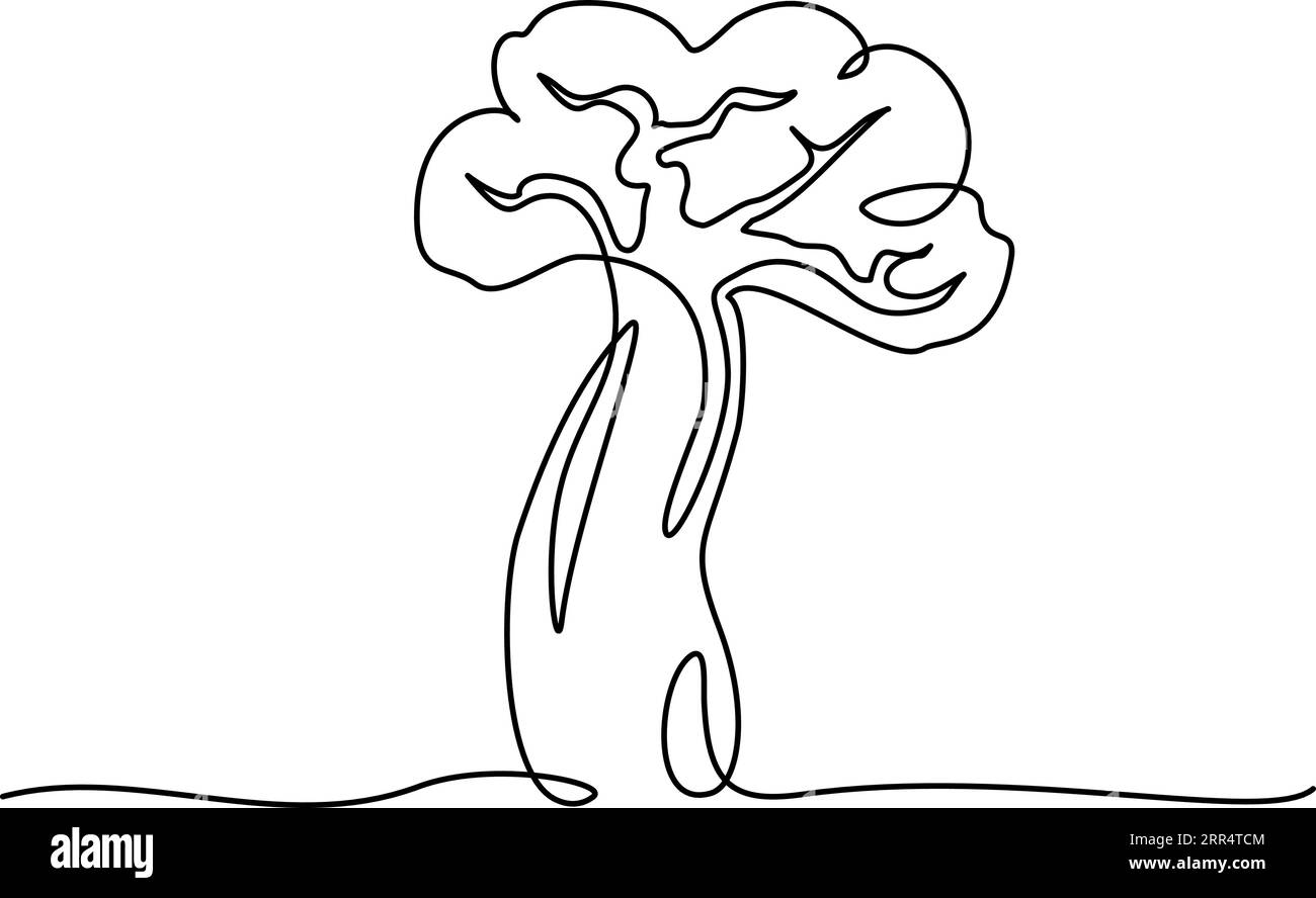 Signe d'arbre de Baobab exotique. Style de dessin continu d'une seule ligne. Esquisse linéaire noire minimaliste isolée sur fond blanc. Illustration vectorielle Illustration de Vecteur