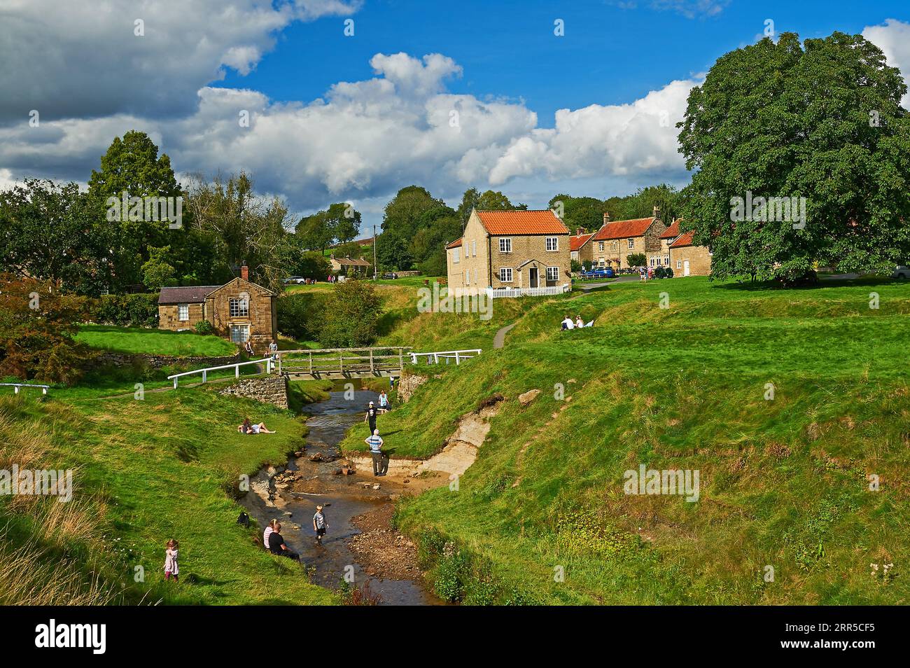 Hutton le Hole est un village pittoresque dans le parc national du North Yorkshire, avec le Fairy Call Beck qui traverse le centre de celui-ci. Banque D'Images