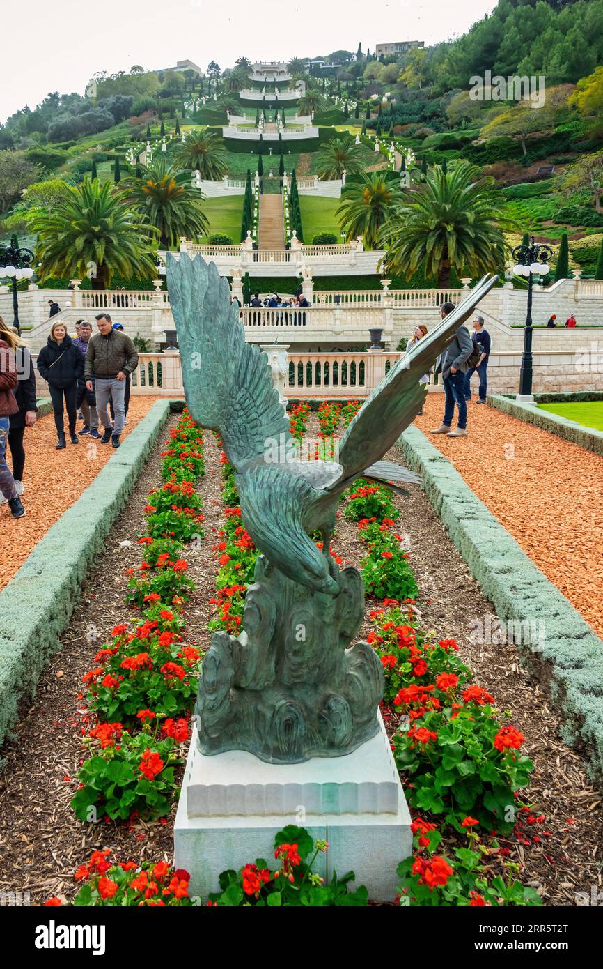 Baháʼí terrasses ou les jardins suspendus de Haïfa à Haïfa, Israël. Banque D'Images