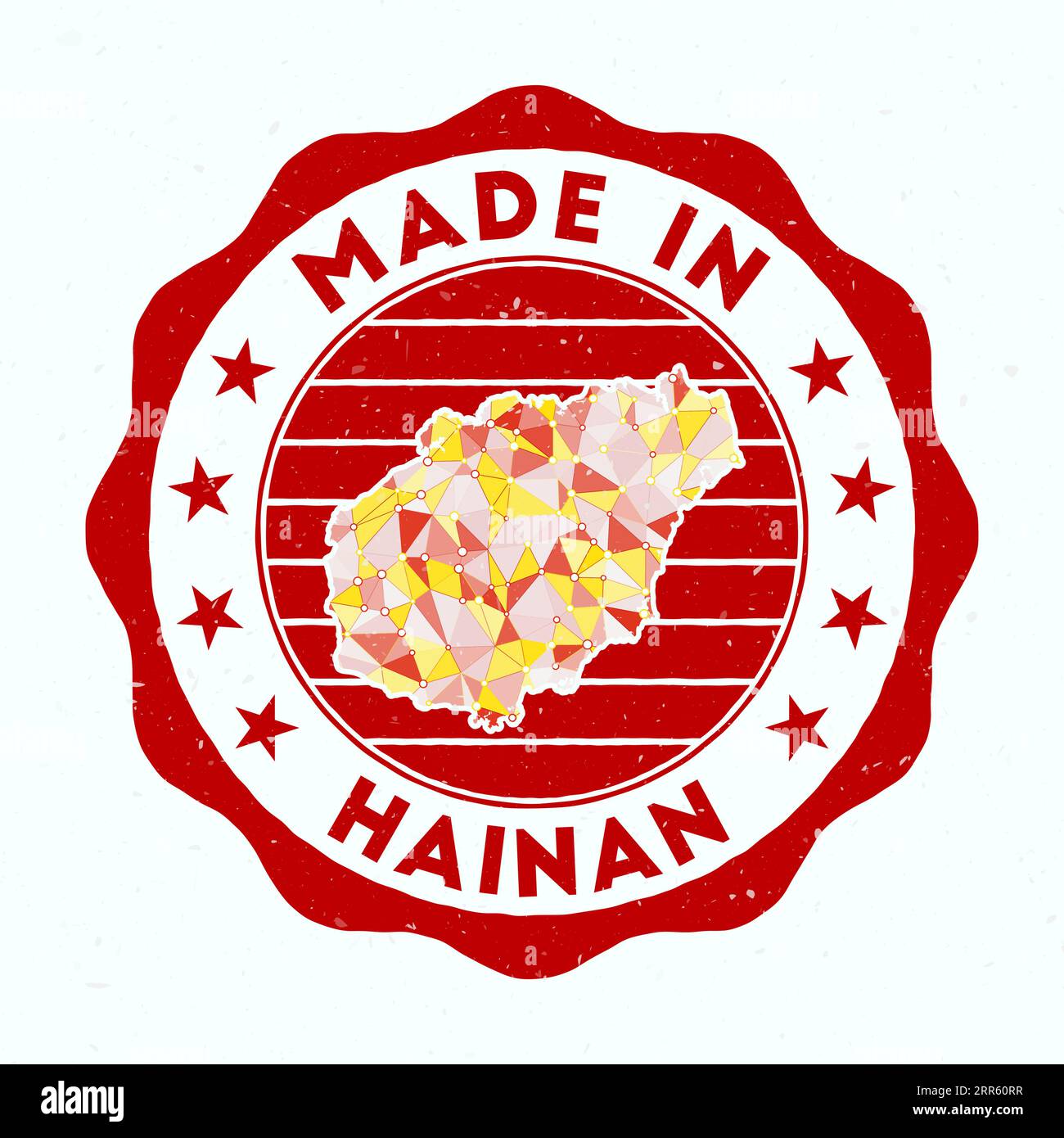 Fabriqué à Hainan. Timbre rond îlot. Sceau de Hainan avec forme de bordure. Badge vintage avec texte circulaire et étoiles. Illustration vectorielle. Illustration de Vecteur