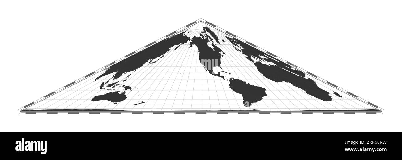 Carte du monde vectorielle. Projection pseudo-cylindrique de Collignon à aire égale. Carte géographique du monde simple avec les lignes de latitude et de longitude. Illustration de Vecteur