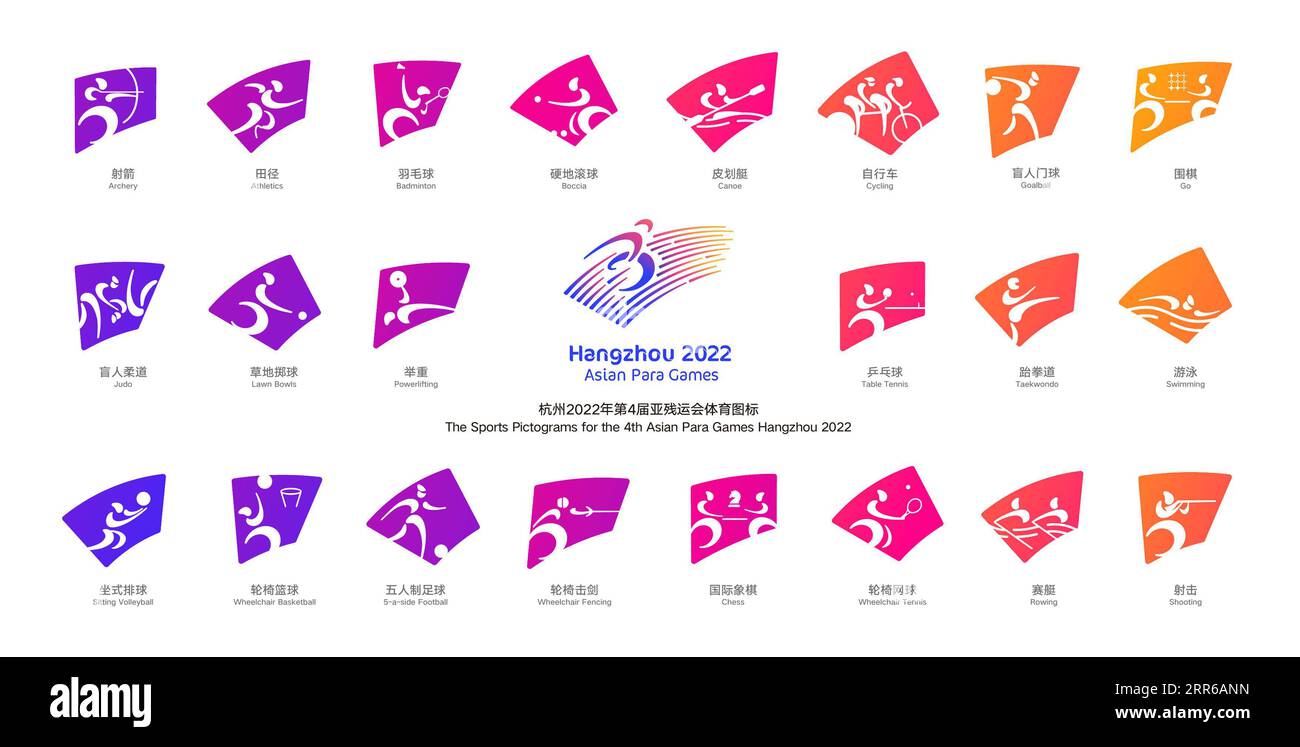 210203 -- BEIJING, 3 février 2021 -- l'image publiée le 2 février 2021 montre les pictogrammes sportifs pour les 4e Jeux Para asiatiques Hangzhou 2022. /Distribution via Xinhua XINHUA PHOTOS DU JOUR OrganisingxCommitteexofxthexAsianxParaxGamesxHangzhoux2022 PUBLICATIONxNOTxINxCHN Banque D'Images