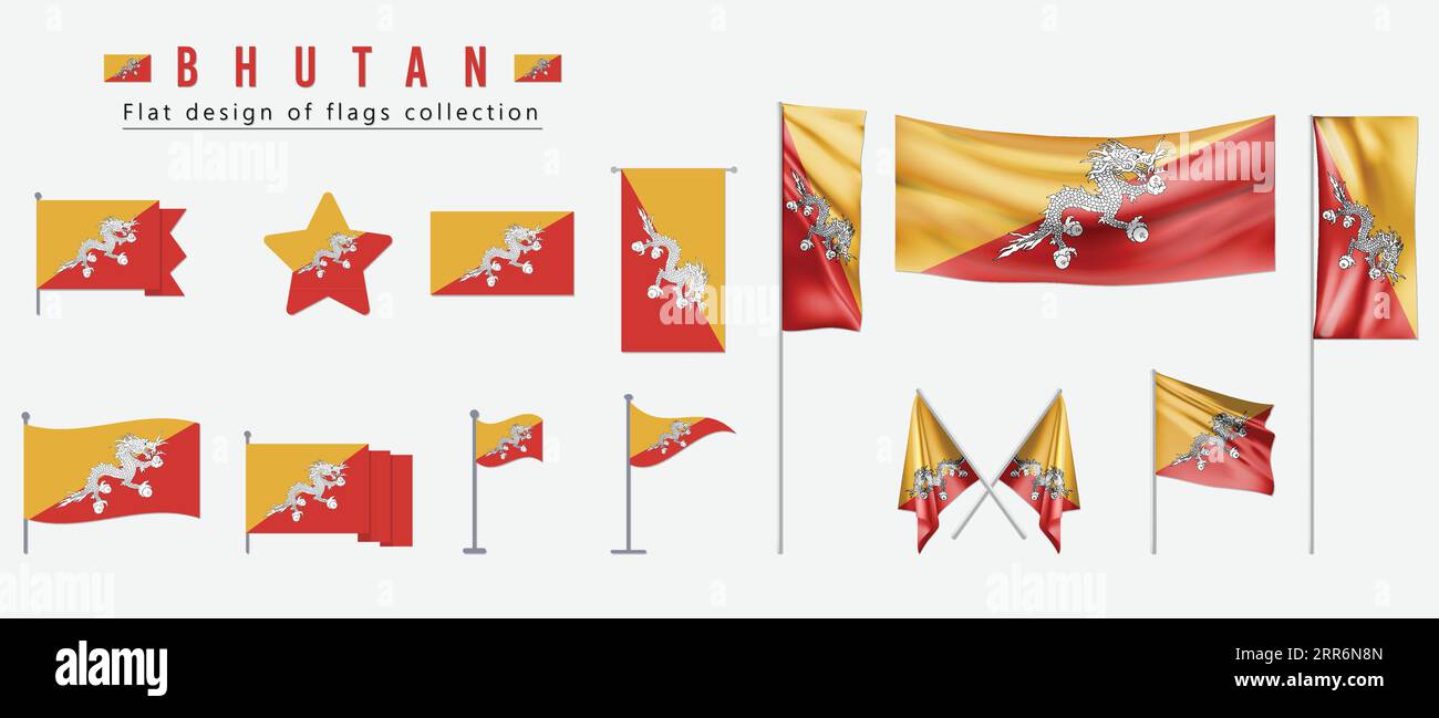 Drapeau du Bhoutan, design plat de la collection de drapeaux Illustration de Vecteur